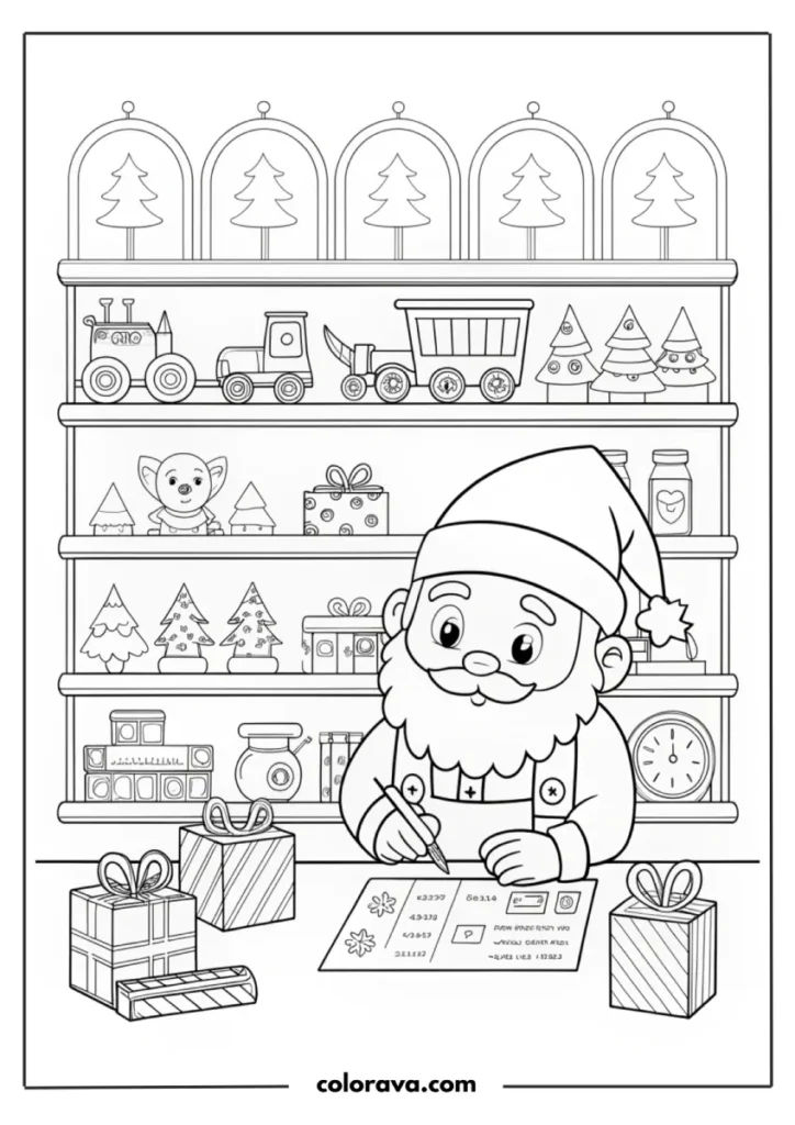 Santa coloring with toys and gifts